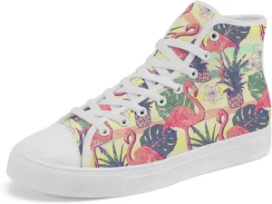 Flamingo High Top Sneakers for Men Women High Top Canvas Shoes Lace Up Casual Shoes Gifts for Mama Papa