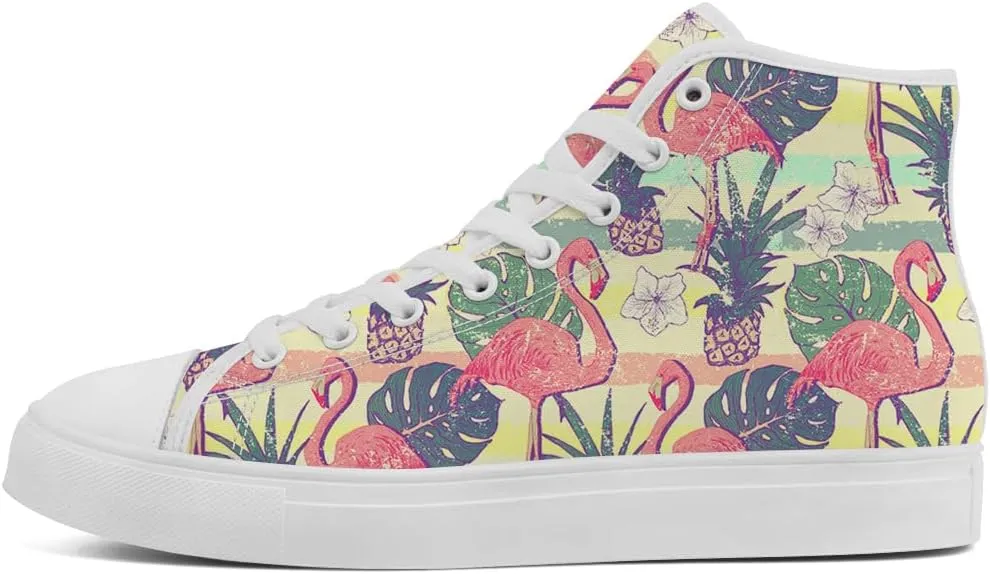 Flamingo High Top Sneakers for Men Women High Top Canvas Shoes Lace Up Casual Shoes Gifts for Mama Papa