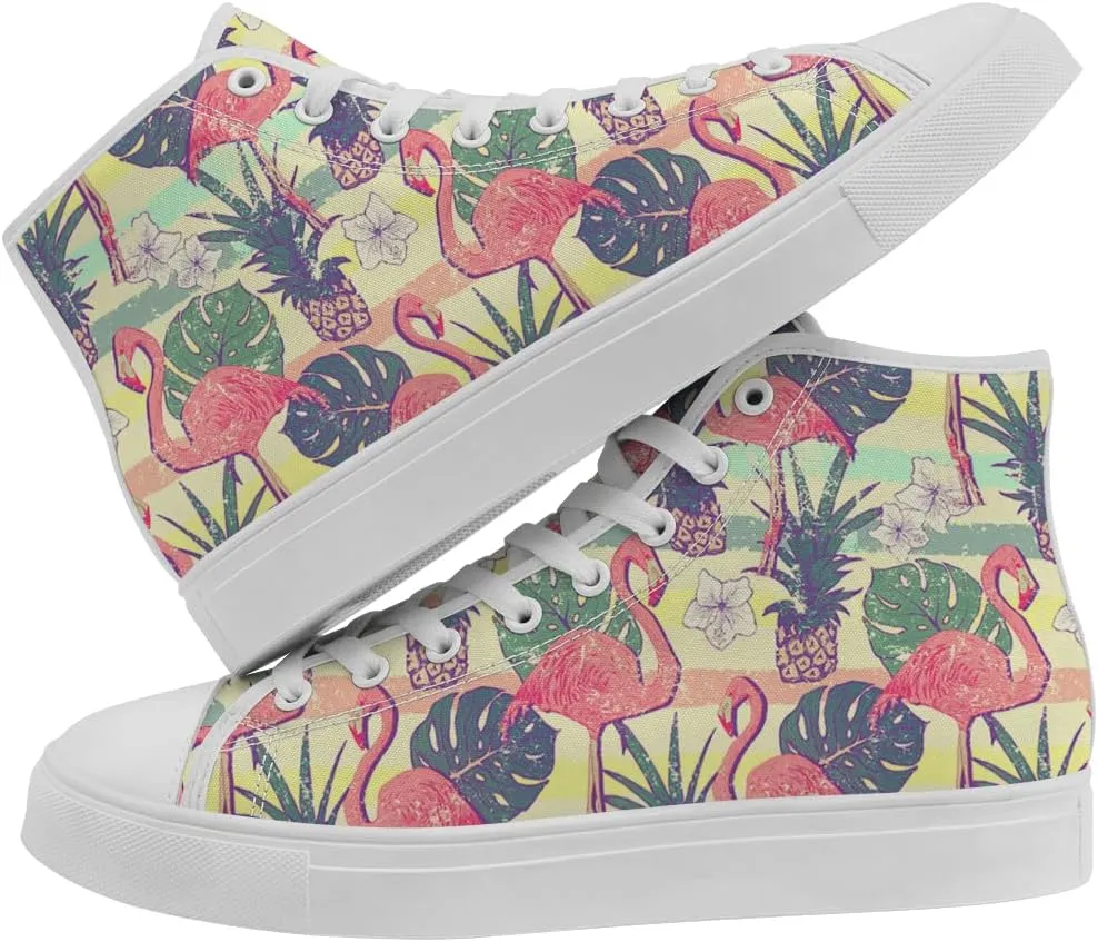Flamingo High Top Sneakers for Men Women High Top Canvas Shoes Lace Up Casual Shoes Gifts for Mama Papa
