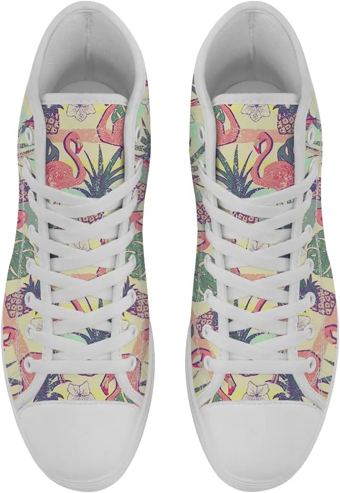 Flamingo High Top Sneakers for Men Women High Top Canvas Shoes Lace Up Casual Shoes Gifts for Mama Papa