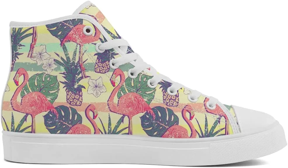 Flamingo High Top Sneakers for Men Women High Top Canvas Shoes Lace Up Casual Shoes Gifts for Mama Papa