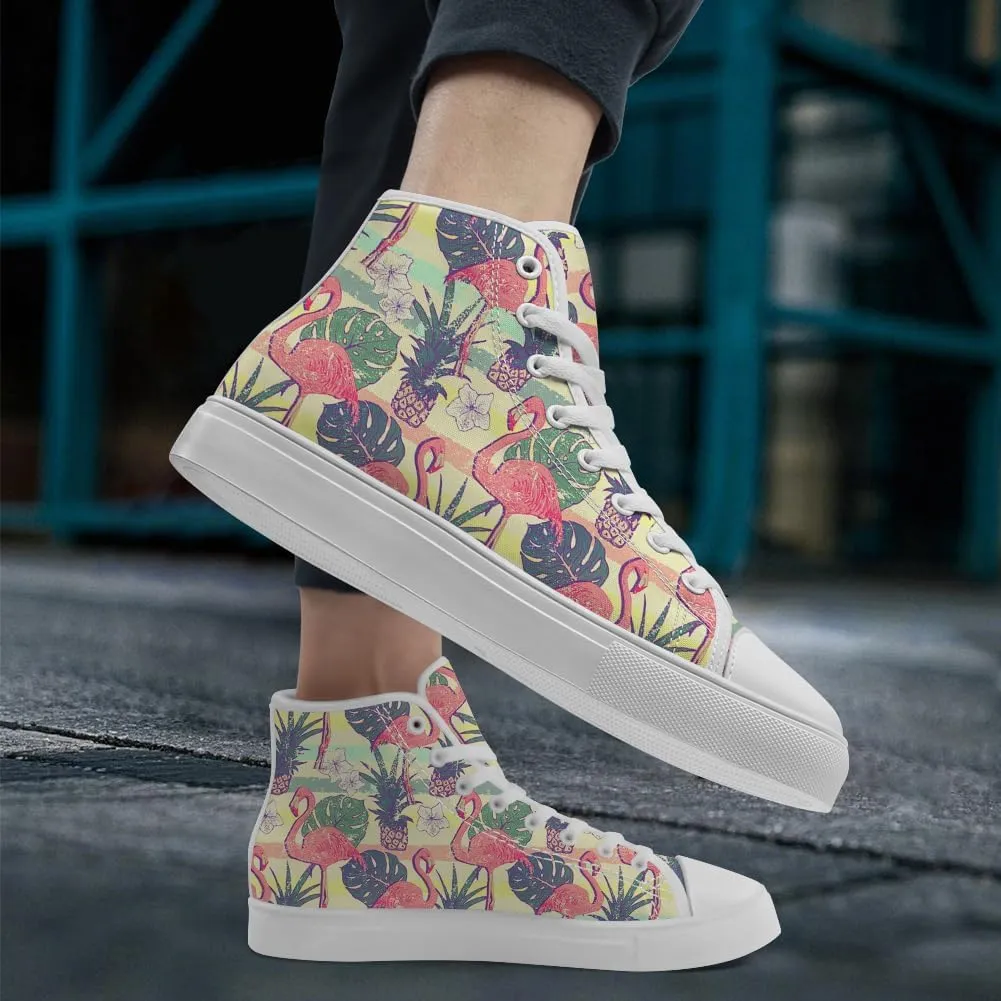 Flamingo High Top Sneakers for Men Women High Top Canvas Shoes Lace Up Casual Shoes Gifts for Mama Papa