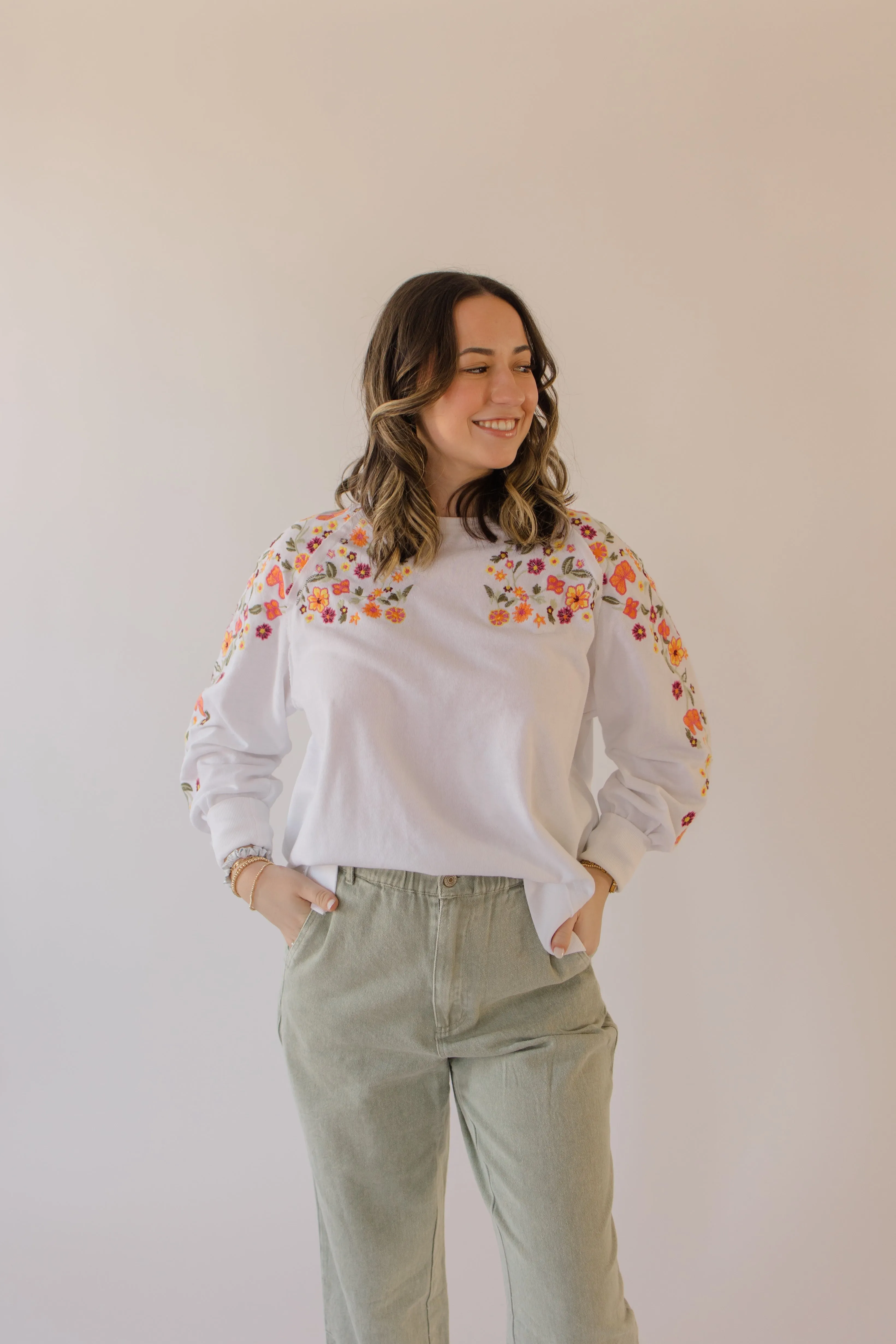 Floral Embroidered French Terry Pullover