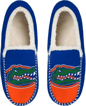 FOCO NCAA Men??s Big Logo Colorblock Moccasin Slippers ?C Officially Licensed, Comfortable Shoes with Team Colors and Logo
