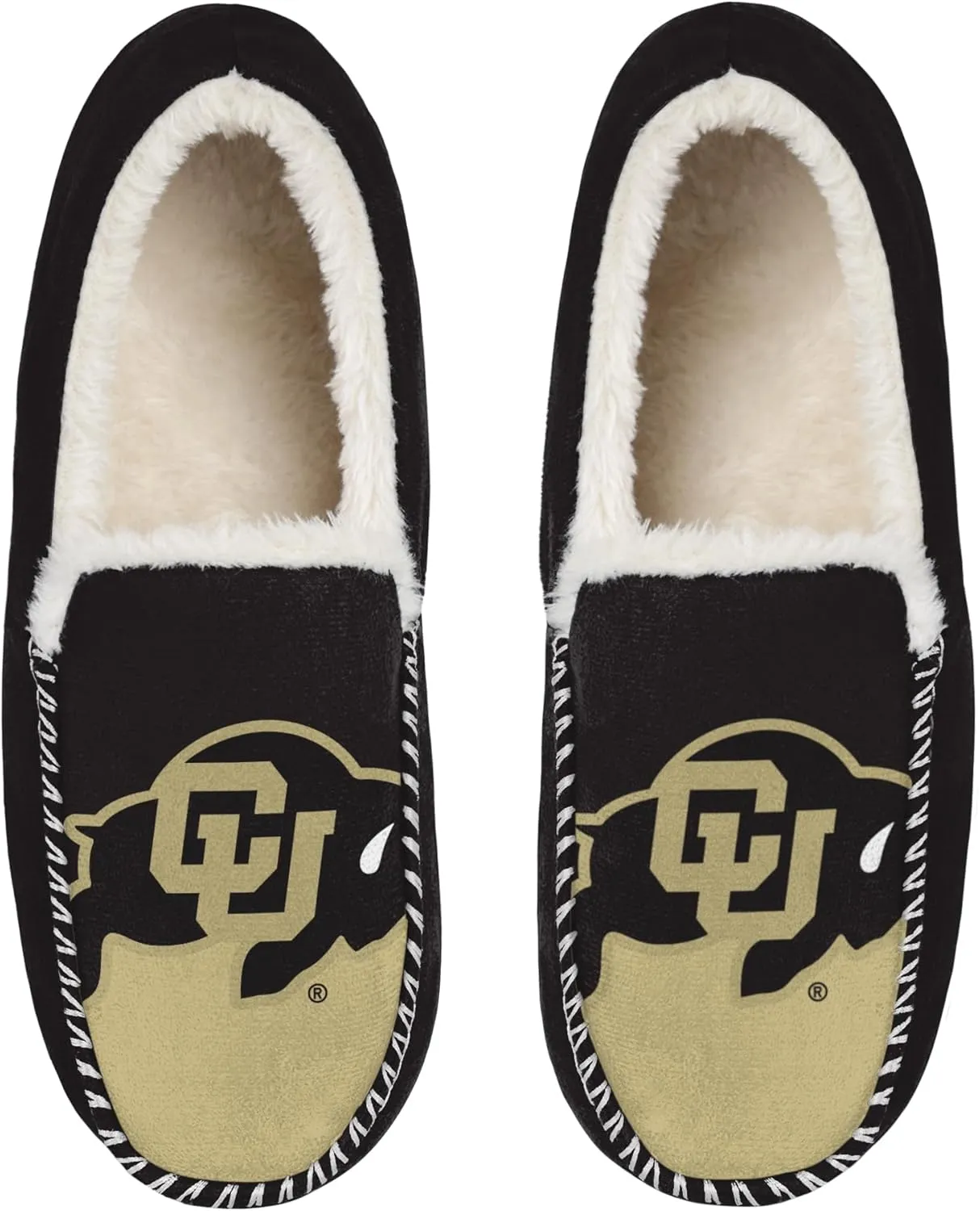 FOCO NCAA Men??s Big Logo Colorblock Moccasin Slippers ?C Officially Licensed, Comfortable Shoes with Team Colors and Logo