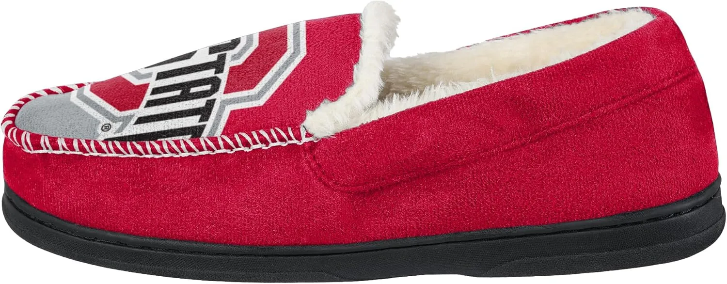 FOCO NCAA Men??s Big Logo Colorblock Moccasin Slippers ?C Officially Licensed, Comfortable Shoes with Team Colors and Logo