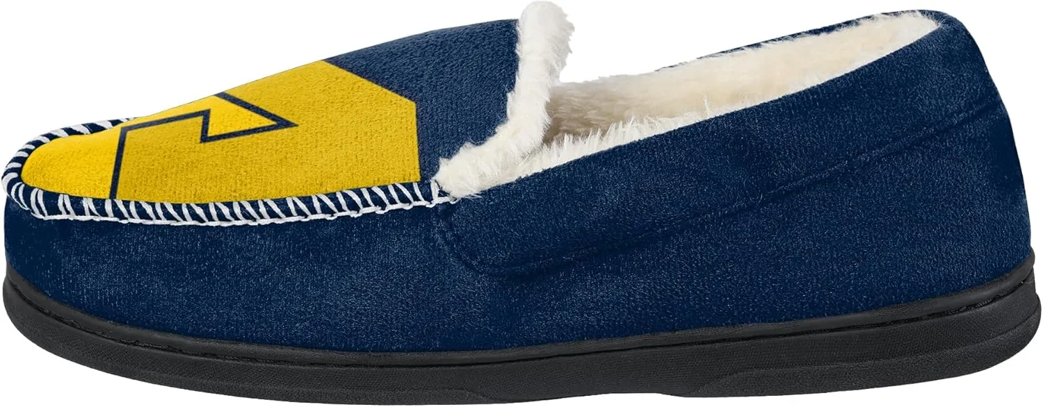 FOCO NCAA Men??s Big Logo Colorblock Moccasin Slippers ?C Officially Licensed, Comfortable Shoes with Team Colors and Logo