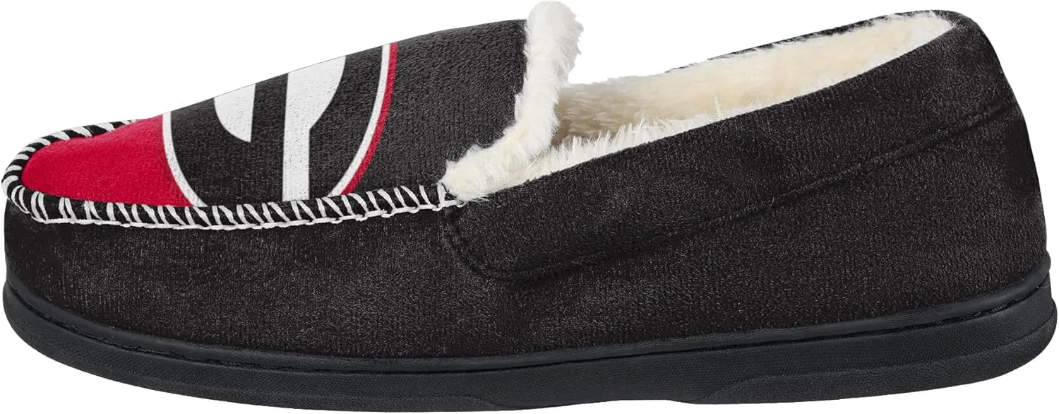 FOCO NCAA Men??s Big Logo Colorblock Moccasin Slippers ?C Officially Licensed, Comfortable Shoes with Team Colors and Logo