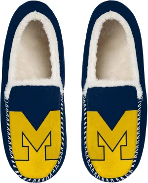 FOCO NCAA Men??s Big Logo Colorblock Moccasin Slippers ?C Officially Licensed, Comfortable Shoes with Team Colors and Logo