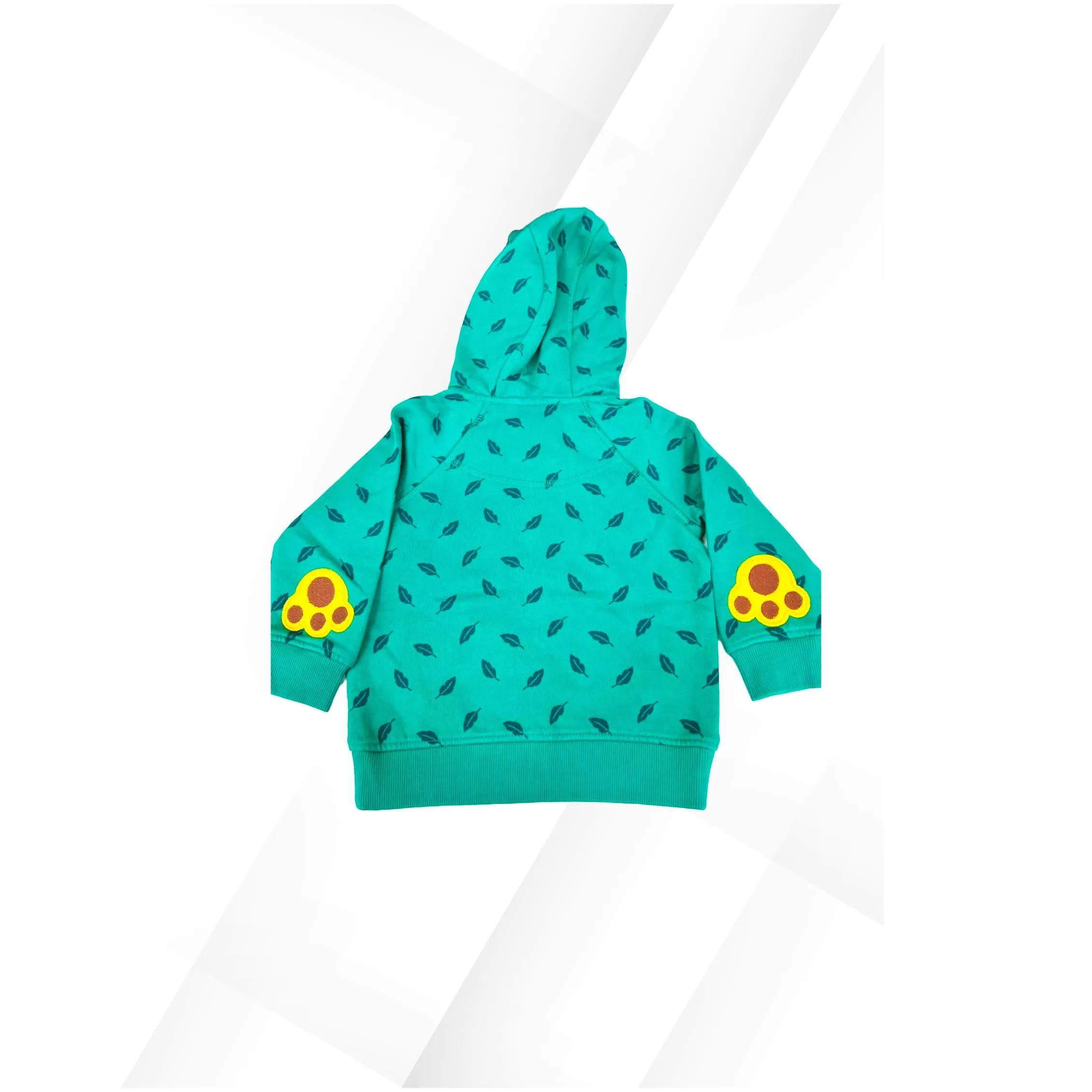 Frugi Kid's Long Sleeve Leaf Print Full zip Hoodie In Green