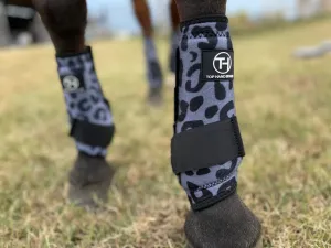 Gray cheetah sport boots