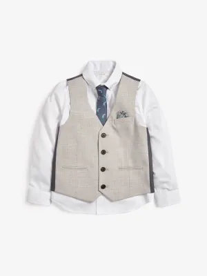 Grey Waistcoat, White Shirt & Tie Set Waistcoat (12mths-16yrs)