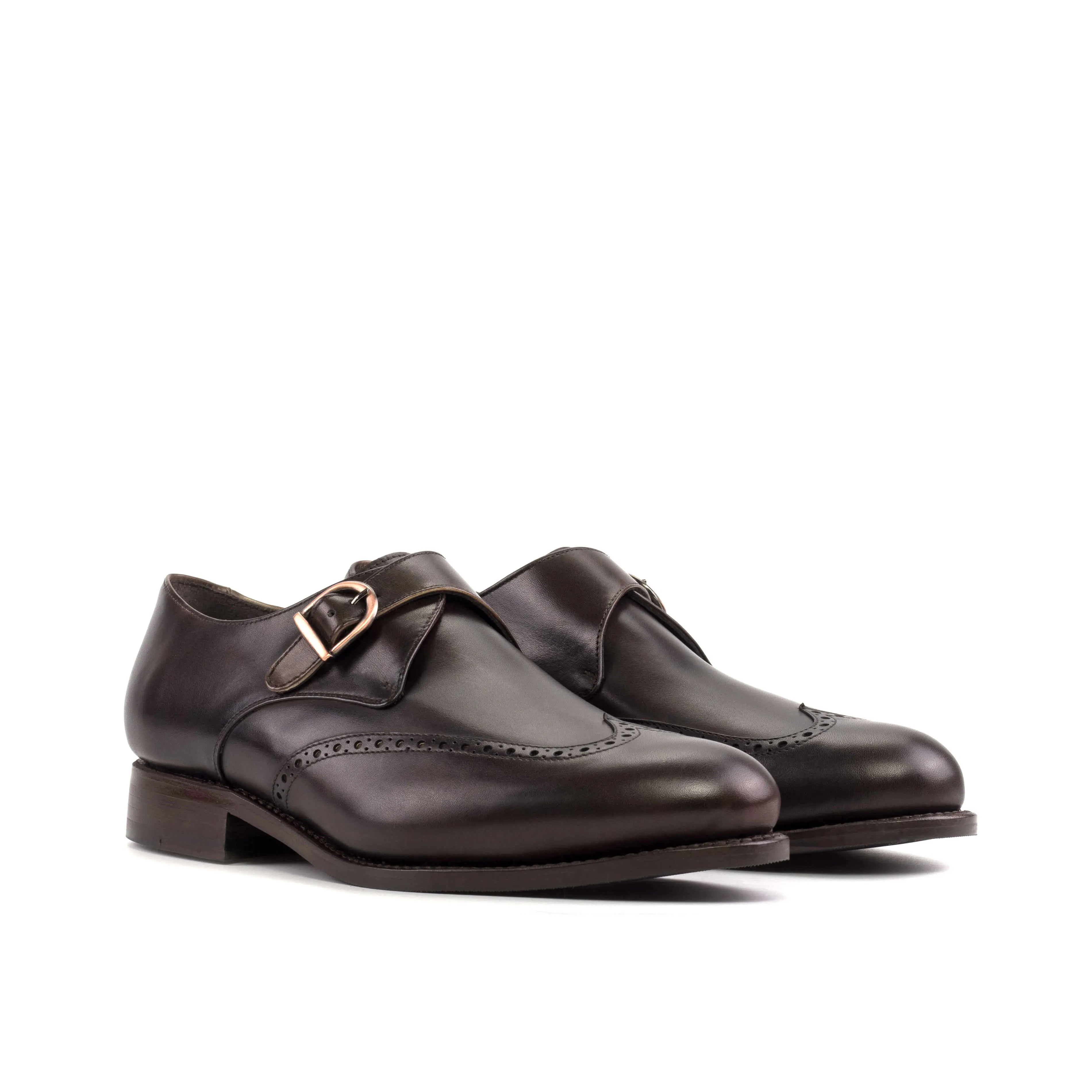 Handmade  Dark Brown Leather Single Monk Strap Shoes.
