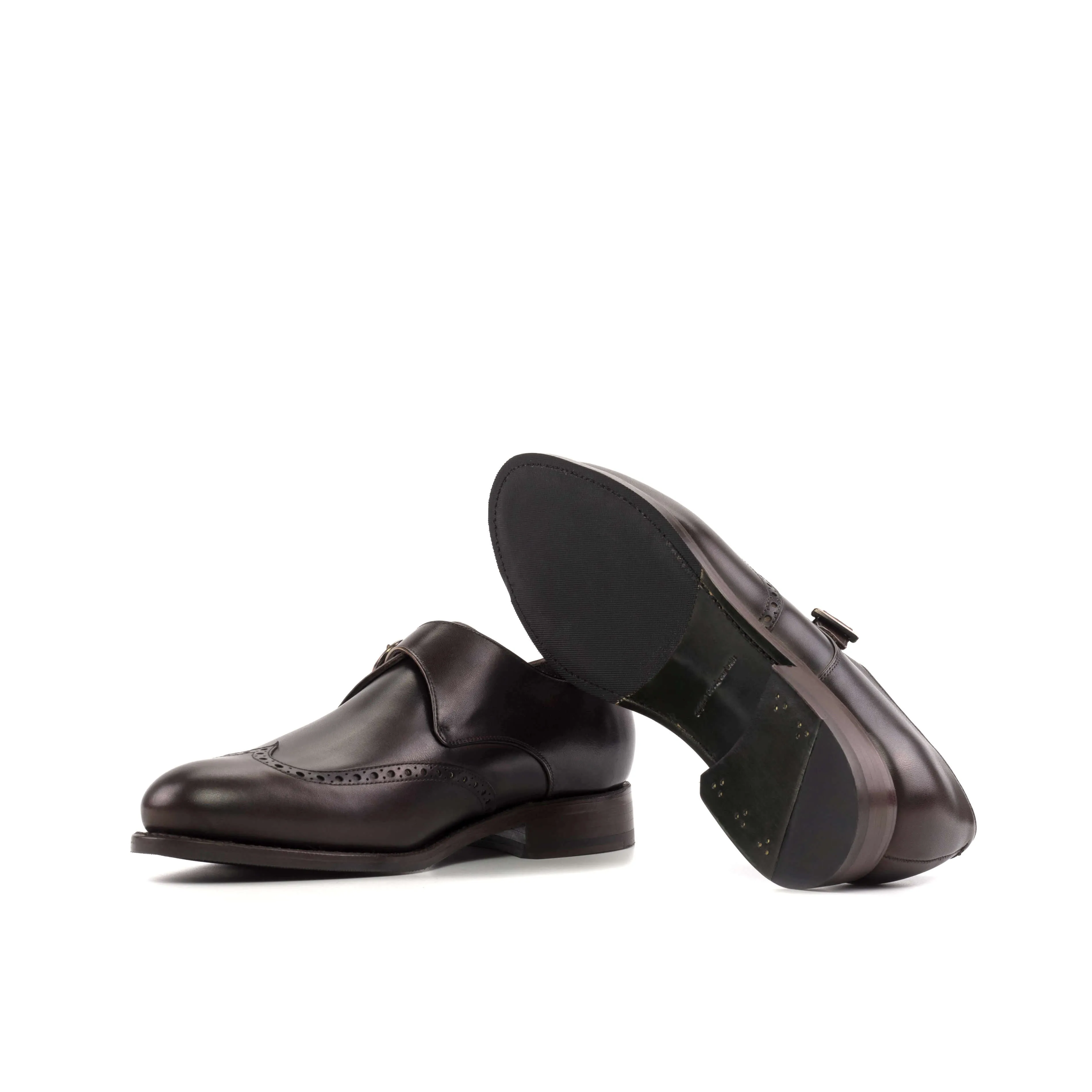 Handmade  Dark Brown Leather Single Monk Strap Shoes.