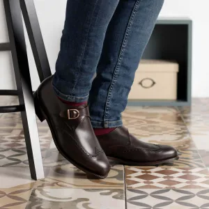 Handmade  Dark Brown Leather Single Monk Strap Shoes.