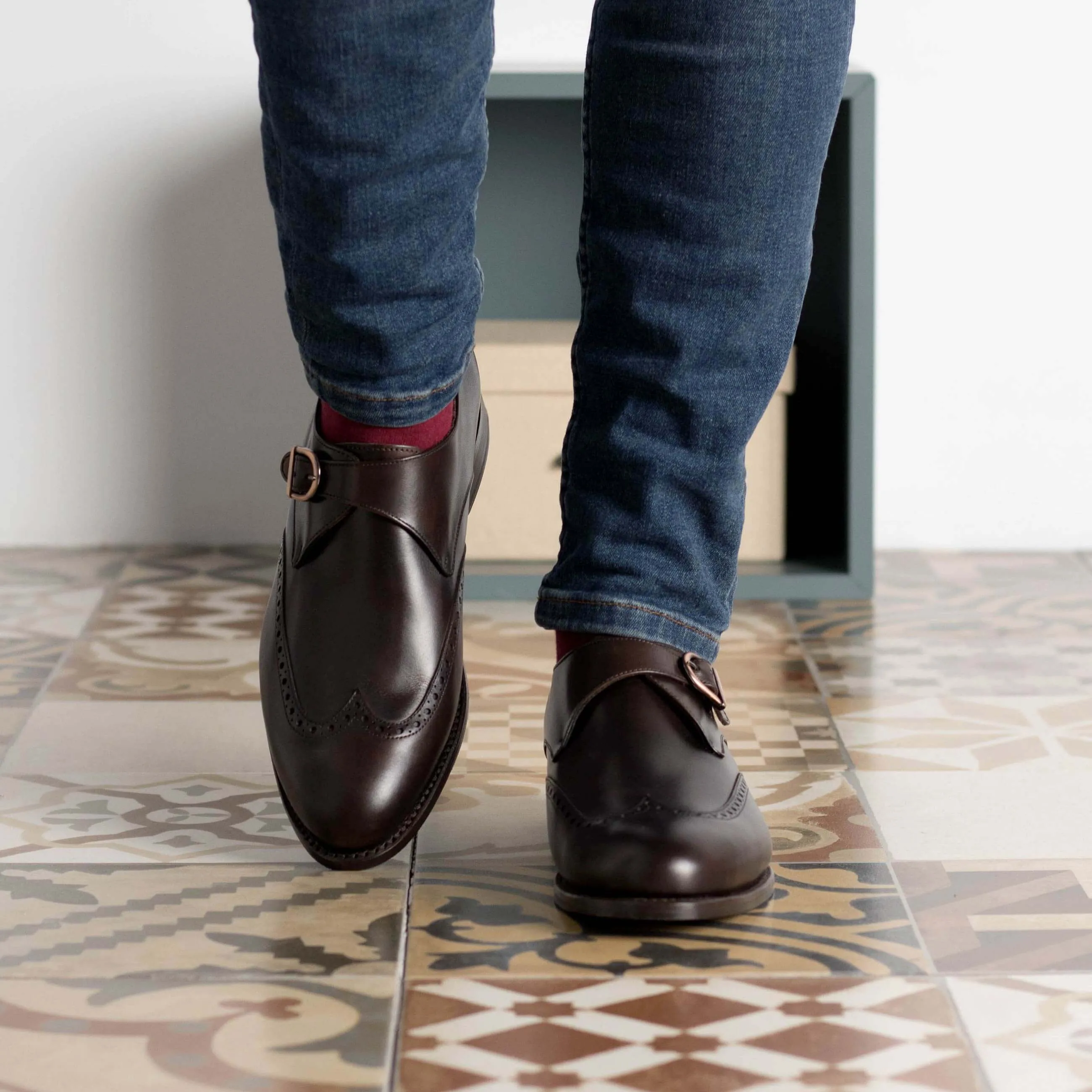 Handmade  Dark Brown Leather Single Monk Strap Shoes.