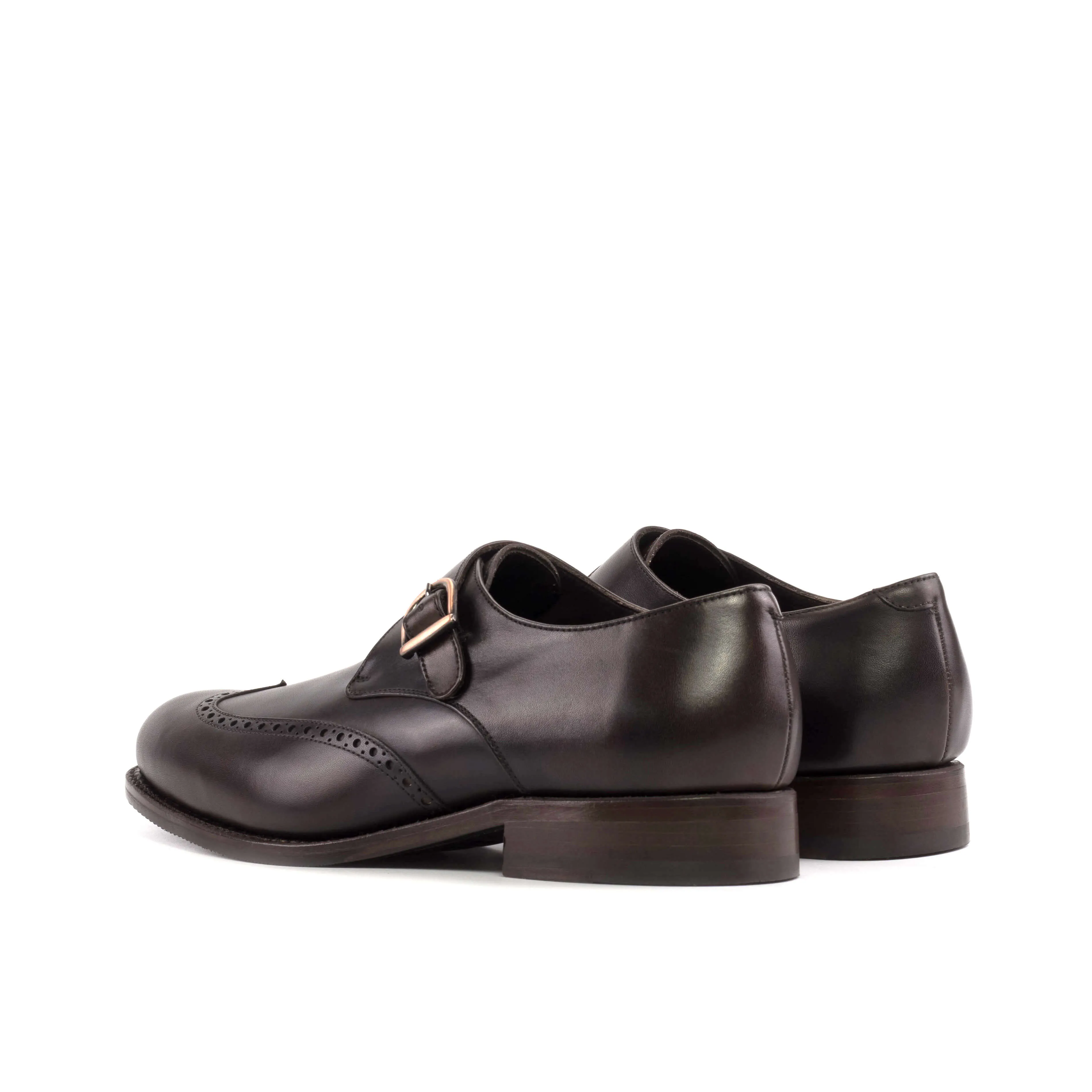 Handmade  Dark Brown Leather Single Monk Strap Shoes.