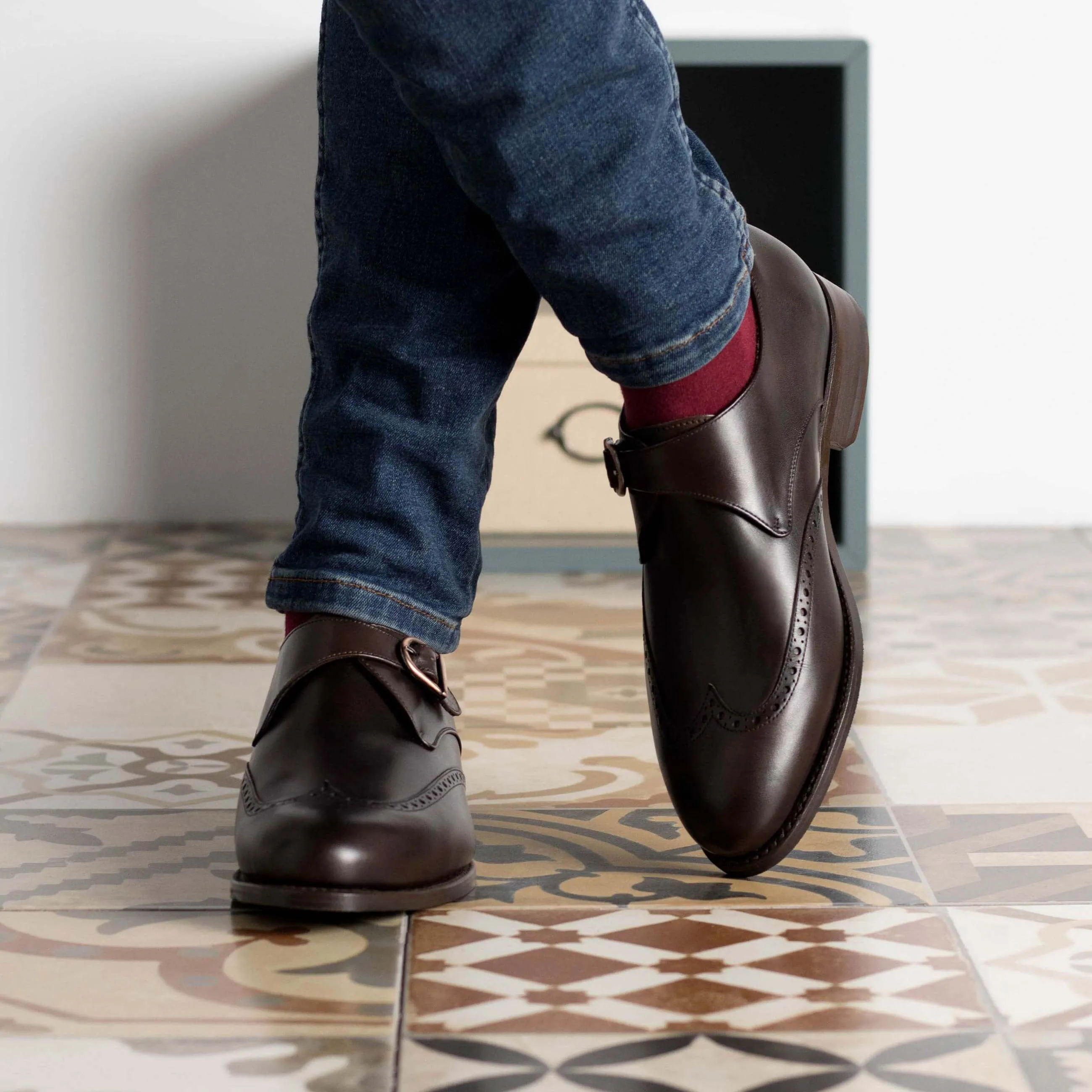 Handmade  Dark Brown Leather Single Monk Strap Shoes.