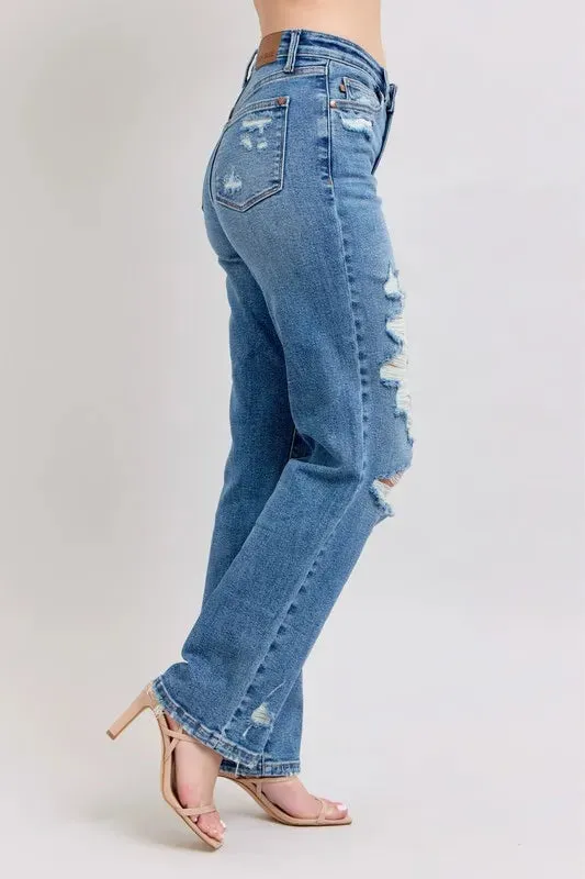 High Waist Heavy Destroy Straight Jeans
