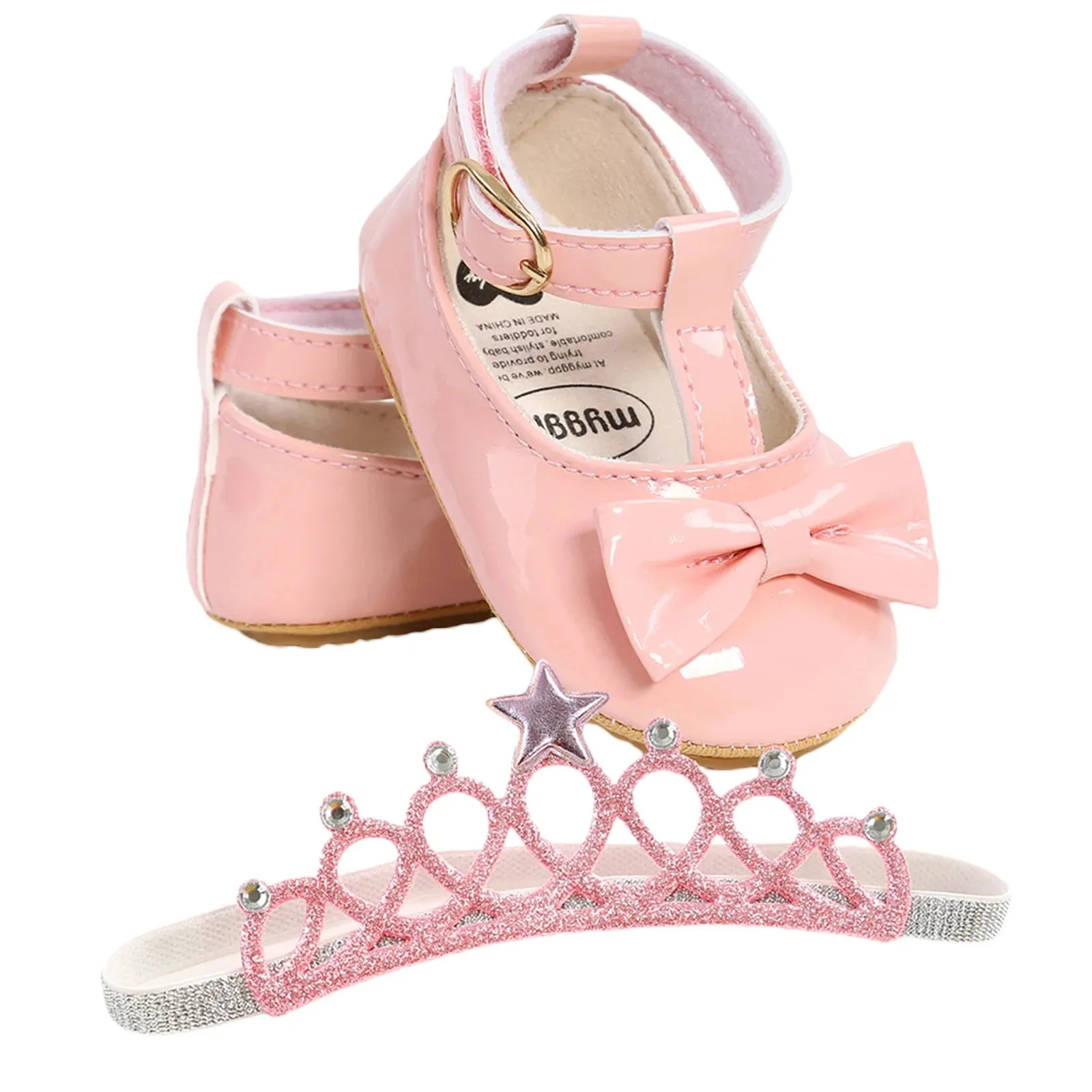 Infant Baby Girls Soft Sole Bowknot Princess Shoes with Headband, 0-18M