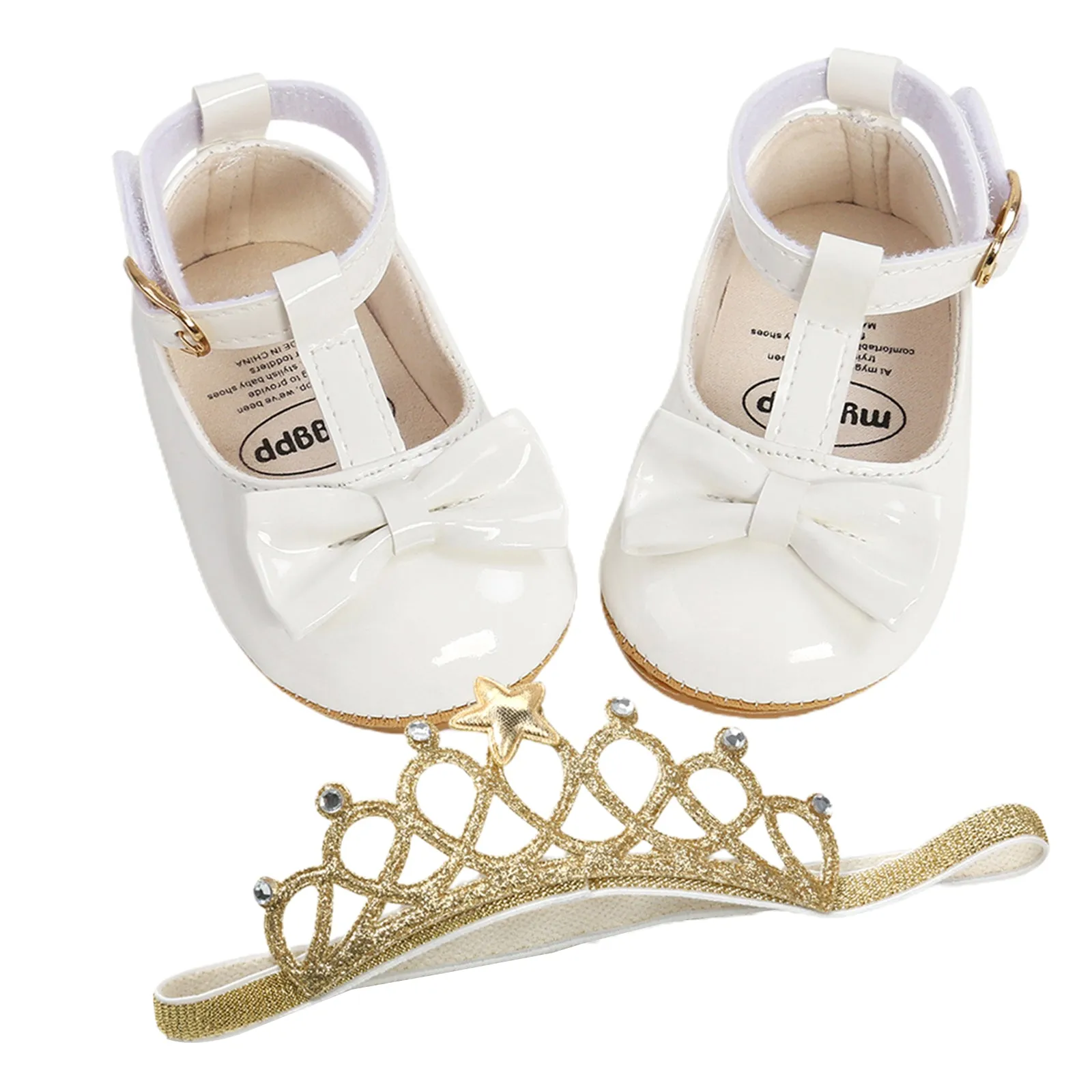 Infant Baby Girls Soft Sole Bowknot Princess Shoes with Headband, 0-18M