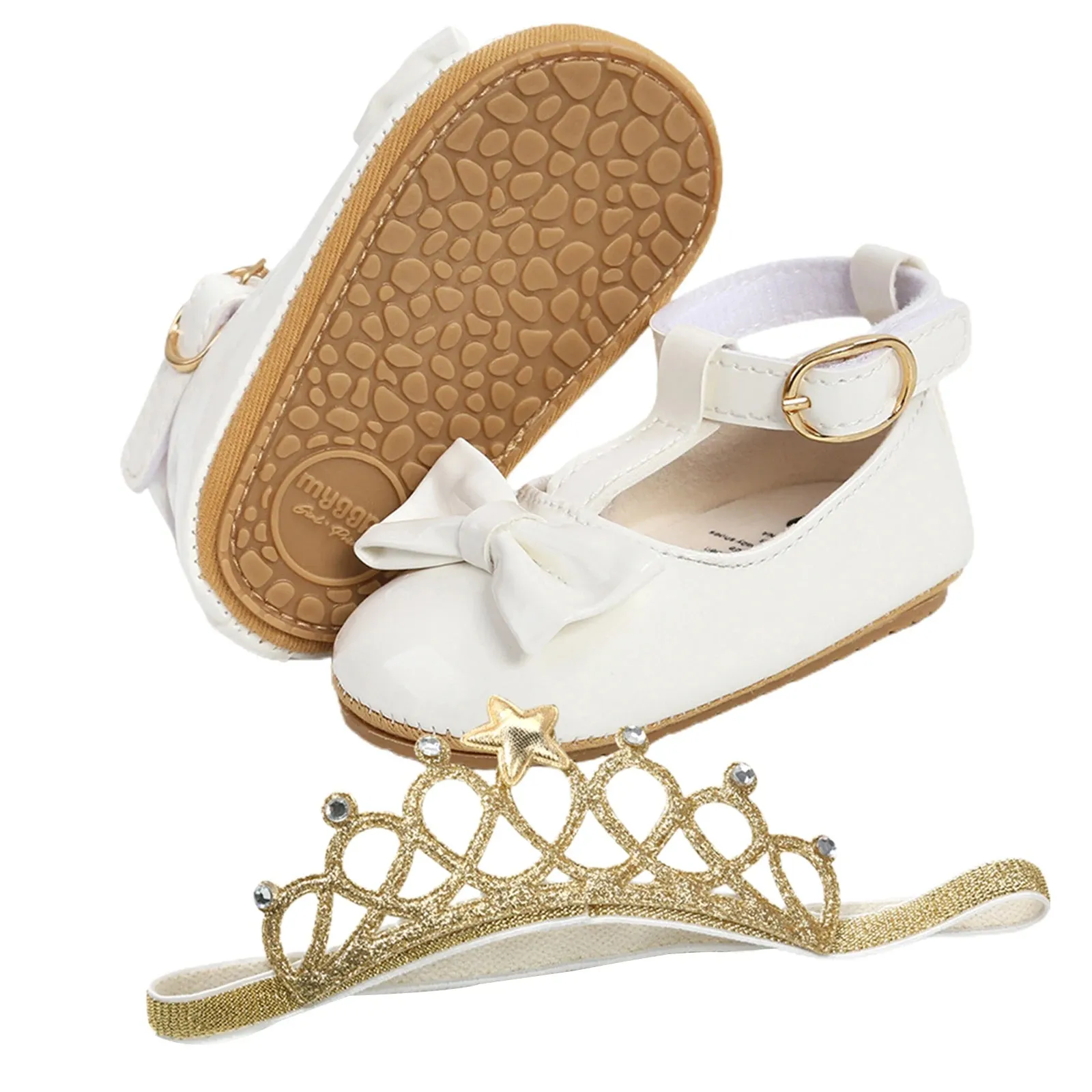 Infant Baby Girls Soft Sole Bowknot Princess Shoes with Headband, 0-18M