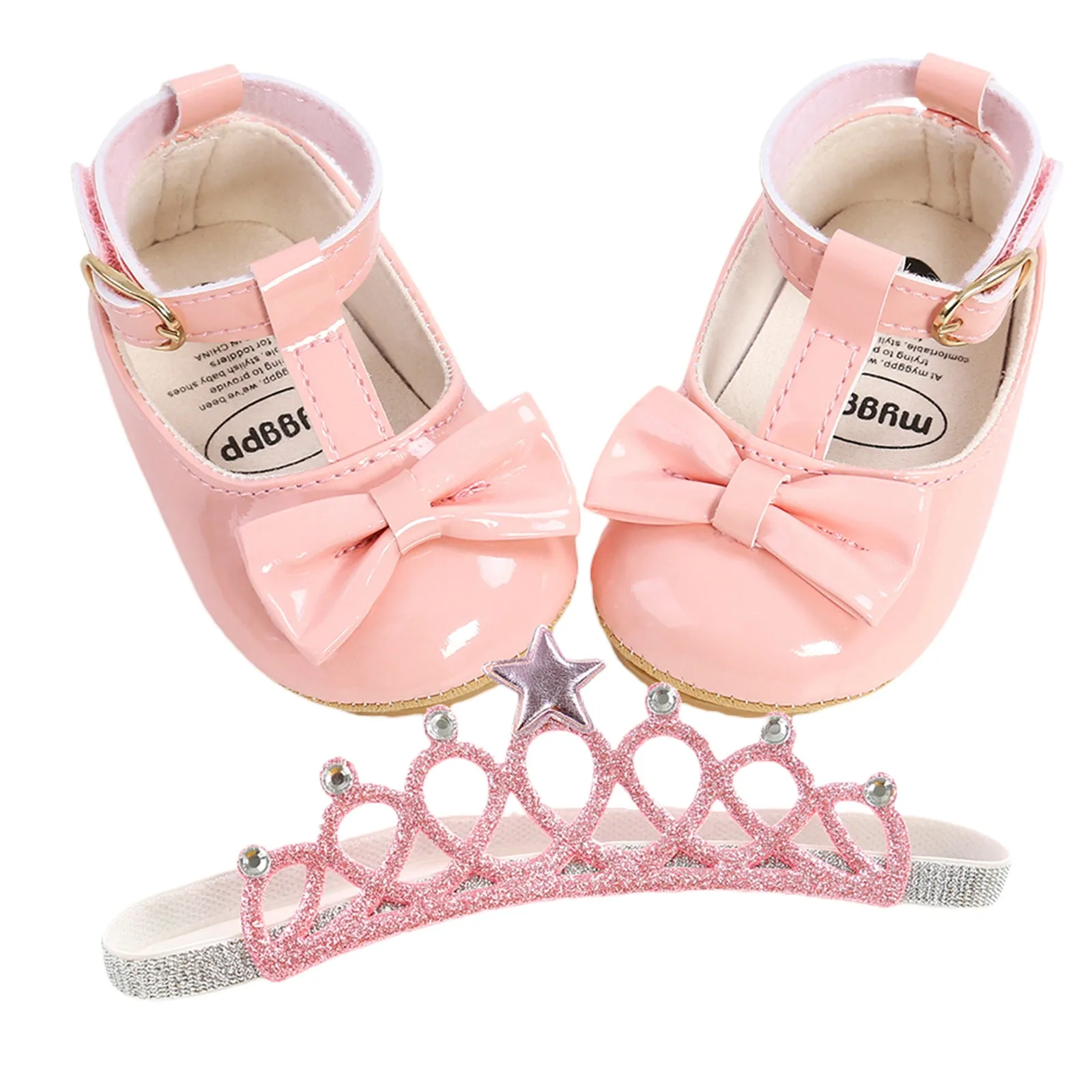 Infant Baby Girls Soft Sole Bowknot Princess Shoes with Headband, 0-18M