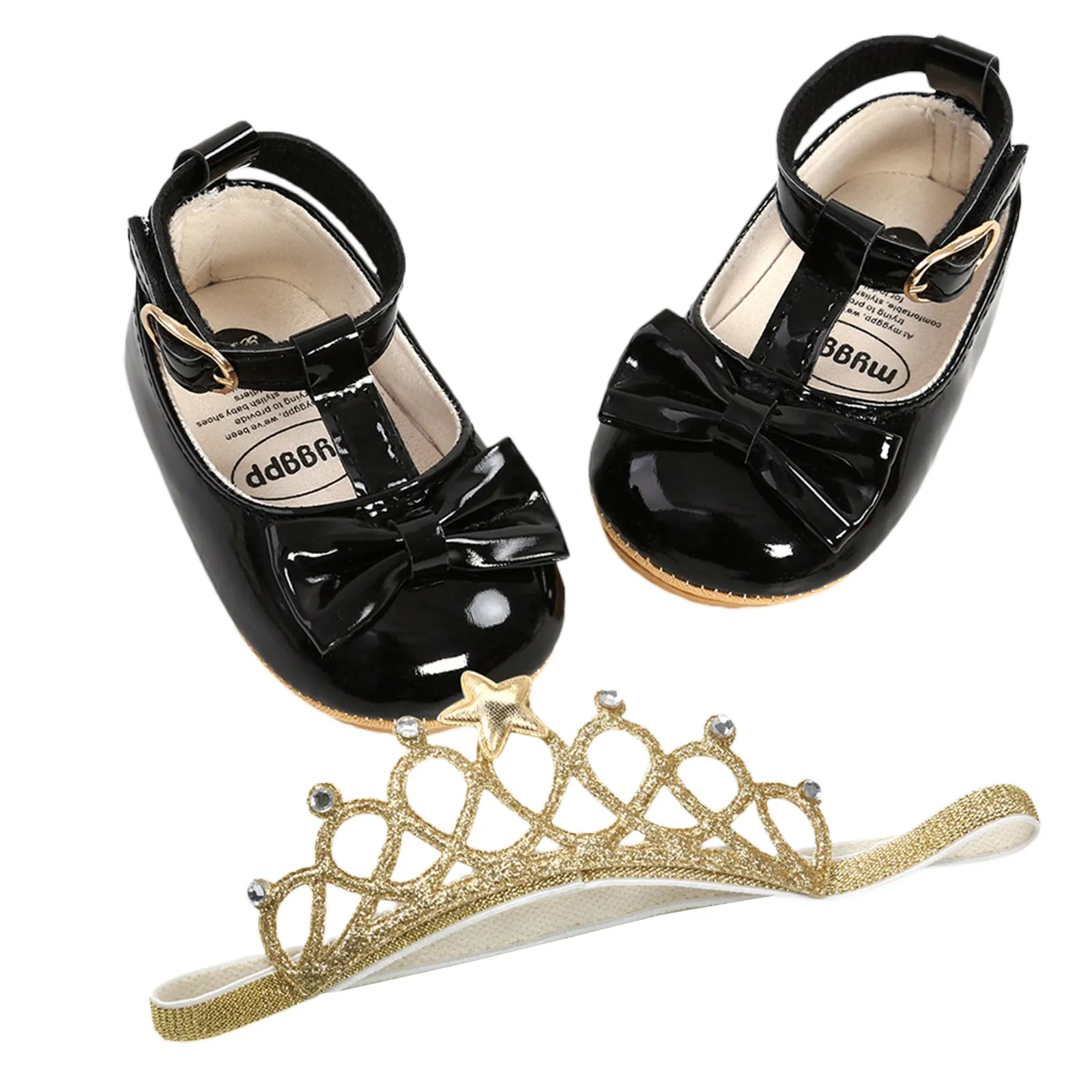 Infant Baby Girls Soft Sole Bowknot Princess Shoes with Headband, 0-18M