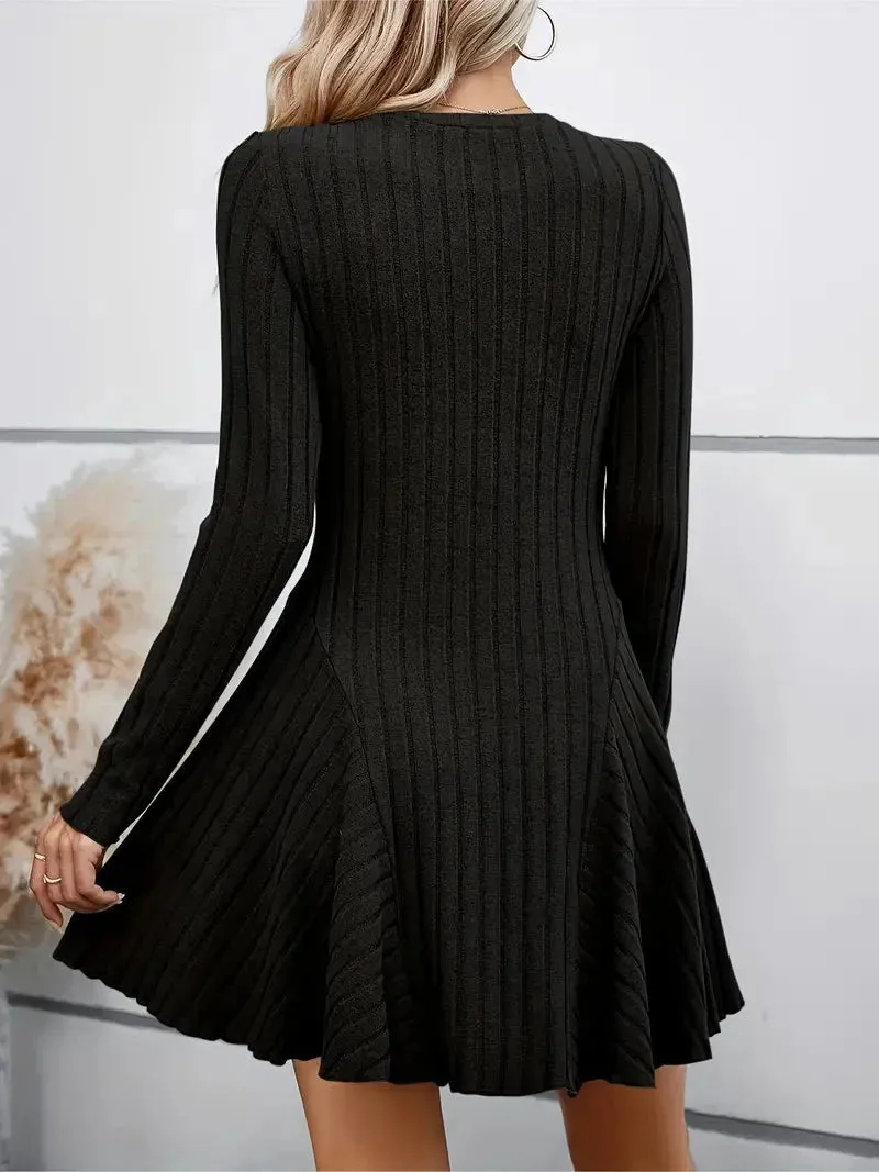 JazzHer Rib Knit Flare Sweater Dress