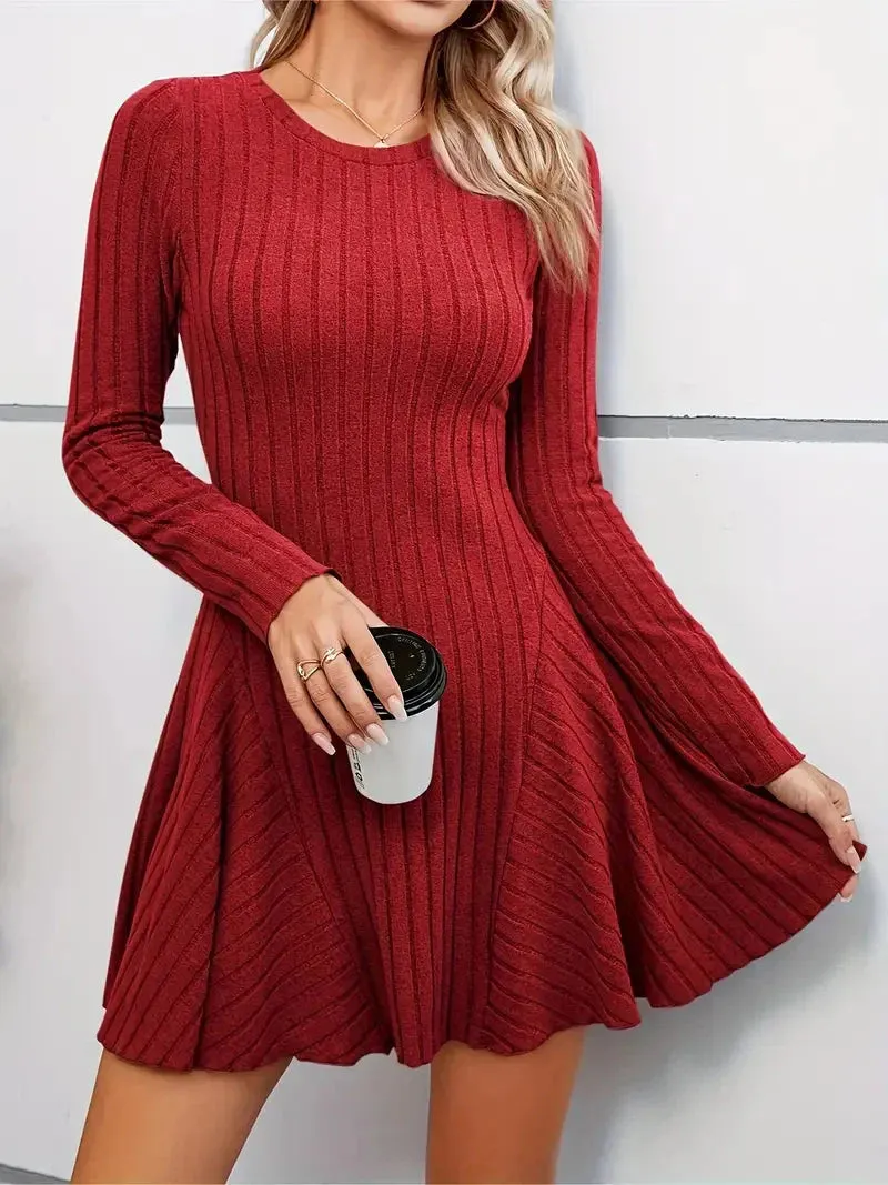 JazzHer Rib Knit Flare Sweater Dress