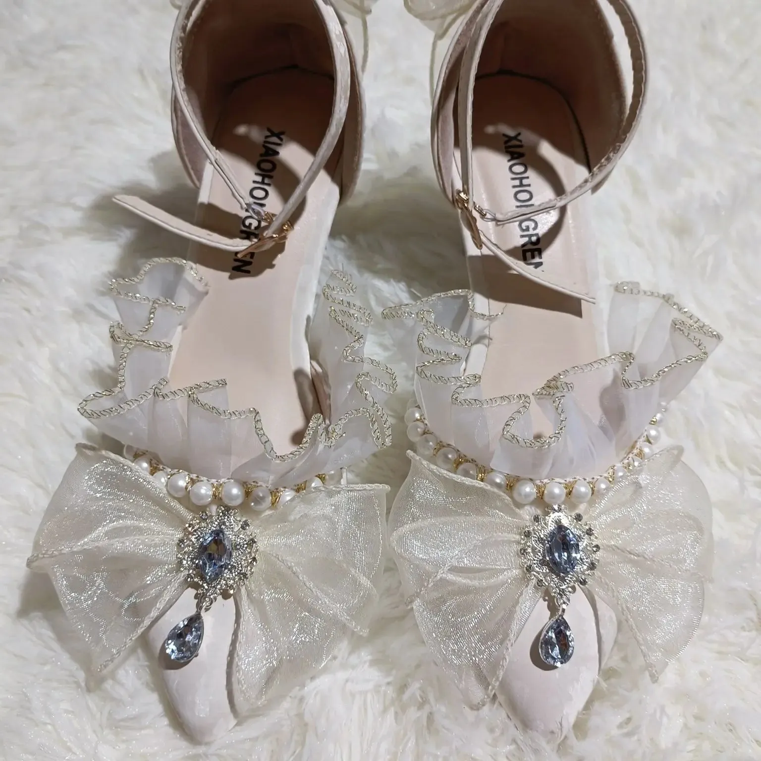 JOSKAA Handmade French Lace Girl Elegant Lolita Elegant Pointed Thin High Heels Versatile Wedding Shoes For Women New Fashion