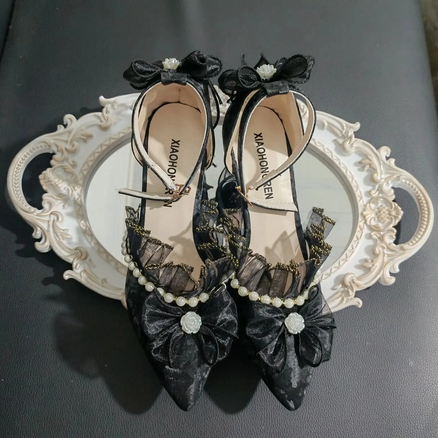JOSKAA Handmade French Lace Girl Elegant Lolita Elegant Pointed Thin High Heels Versatile Wedding Shoes For Women New Fashion