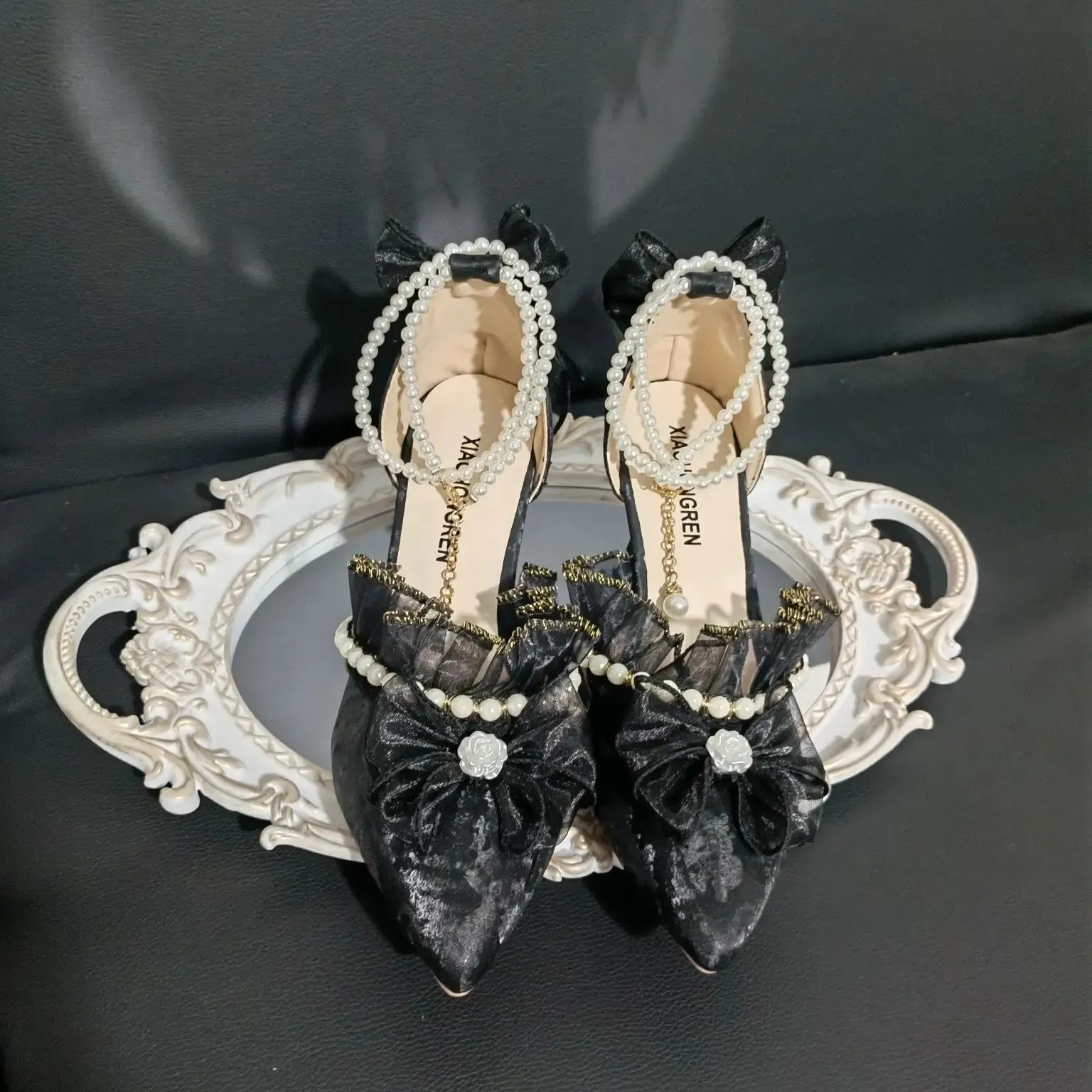 JOSKAA Handmade French Lace Girl Elegant Lolita Elegant Pointed Thin High Heels Versatile Wedding Shoes For Women New Fashion