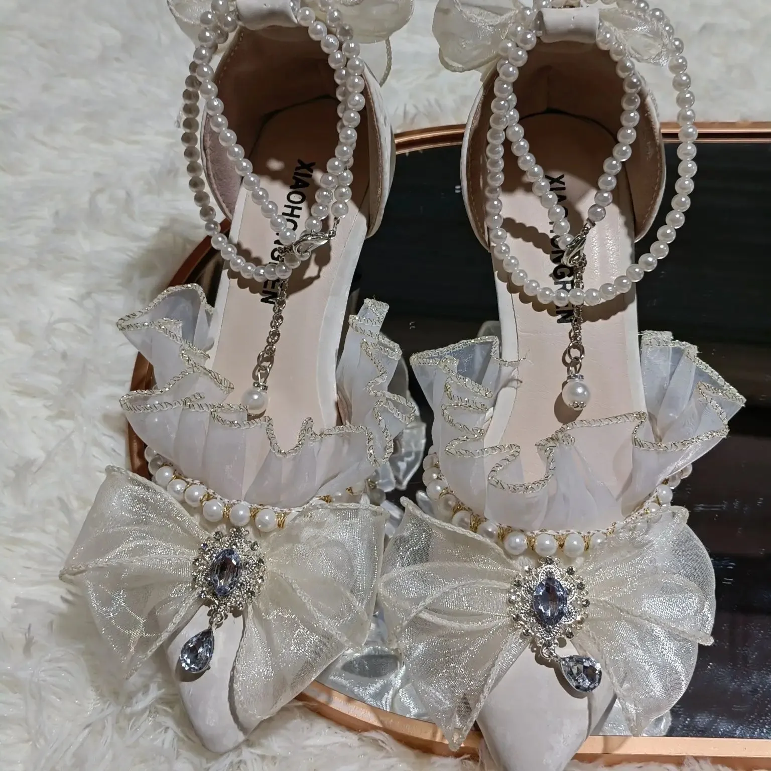 JOSKAA Handmade French Lace Girl Elegant Lolita Elegant Pointed Thin High Heels Versatile Wedding Shoes For Women New Fashion