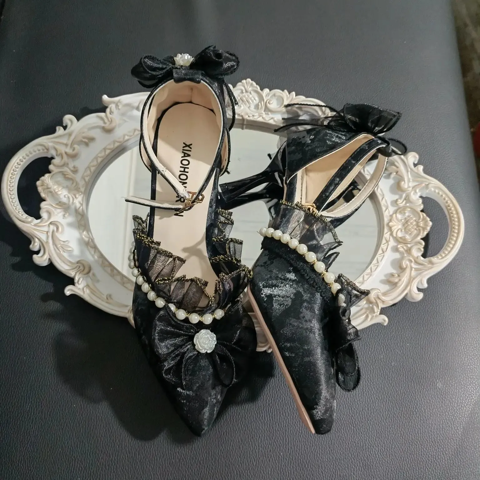 JOSKAA Handmade French Lace Girl Elegant Lolita Elegant Pointed Thin High Heels Versatile Wedding Shoes For Women New Fashion