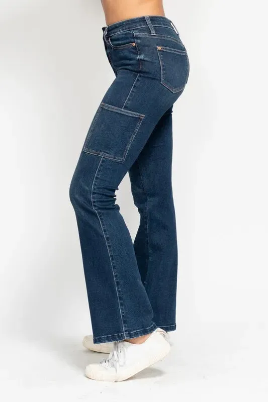 Judy Blue High Waist Cargo Bootcut Jeans In Dark Wash