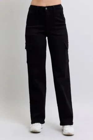 Judy Blue High Waist Cargo Wide Leg Jeans In Black