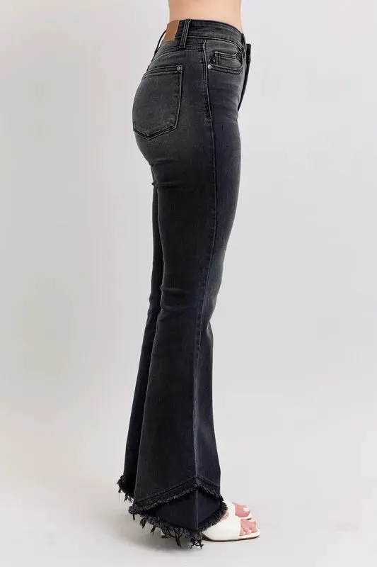 Judy Blue High Waist Flare W/ Mock Fray Tulip Hem In Black