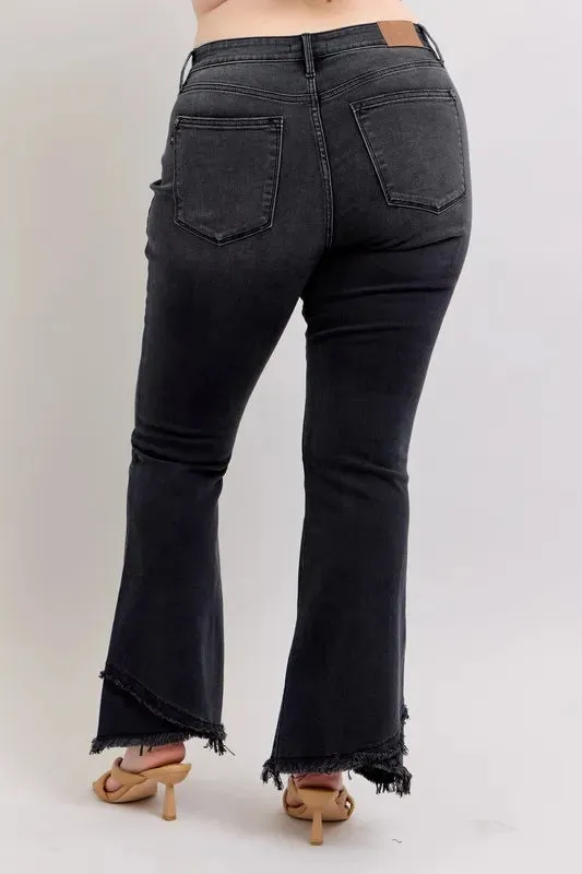 Judy Blue High Waist Flare W/ Mock Fray Tulip Hem In Black
