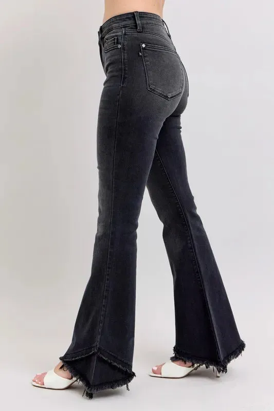 Judy Blue High Waist Flare W/ Mock Fray Tulip Hem In Black