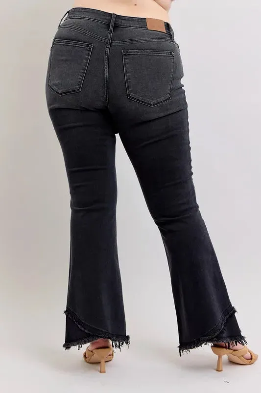 Judy Blue High Waist Flare W/ Mock Fray Tulip Hem In Black