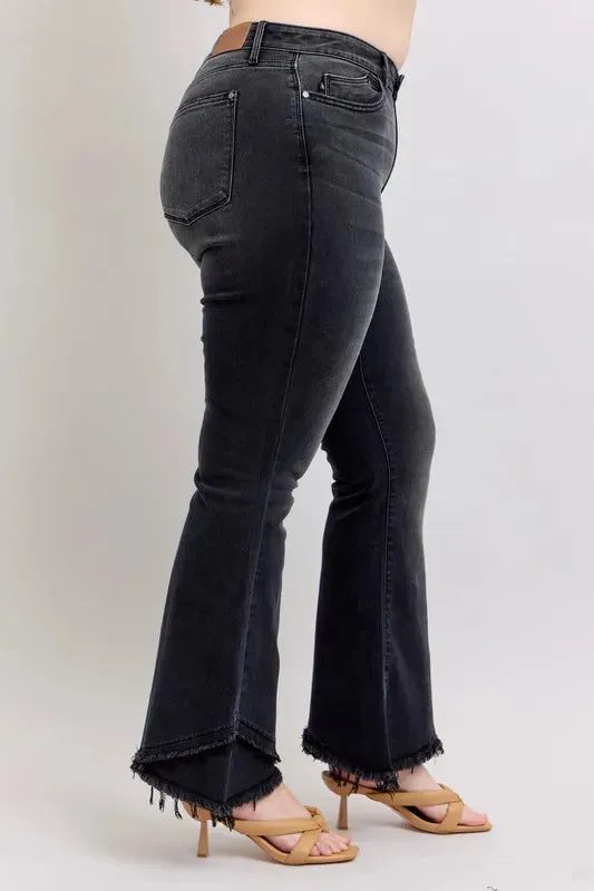 Judy Blue High Waist Flare W/ Mock Fray Tulip Hem In Black