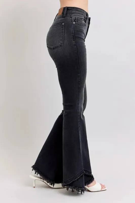 Judy Blue High Waist Flare W/ Mock Fray Tulip Hem In Black
