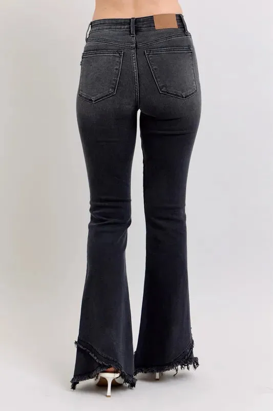 Judy Blue High Waist Flare W/ Mock Fray Tulip Hem In Black