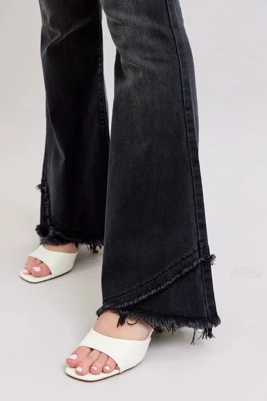 Judy Blue High Waist Flare W/ Mock Fray Tulip Hem In Black