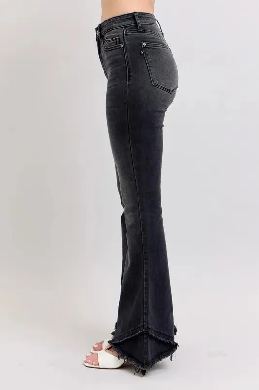Judy Blue High Waist Flare W/ Mock Fray Tulip Hem In Black