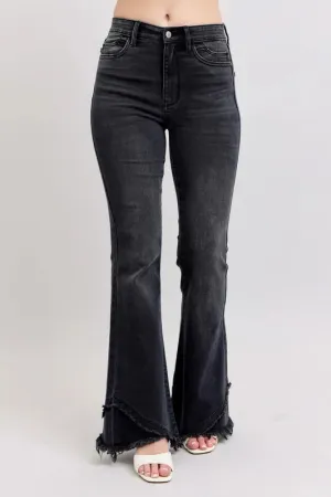 Judy Blue High Waist Flare W/ Mock Fray Tulip Hem In Black