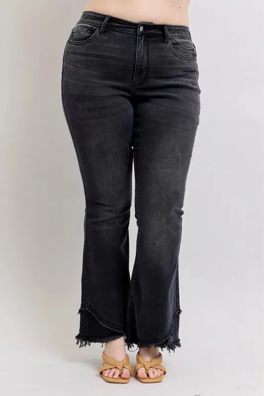 Judy Blue High Waist Flare W/ Mock Fray Tulip Hem In Black