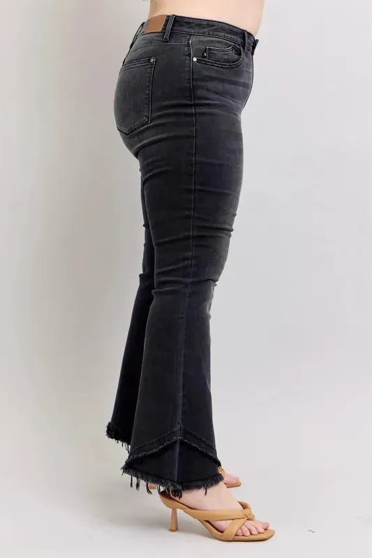 Judy Blue High Waist Flare W/ Mock Fray Tulip Hem In Black