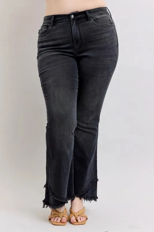 Judy Blue High Waist Flare W/ Mock Fray Tulip Hem In Black